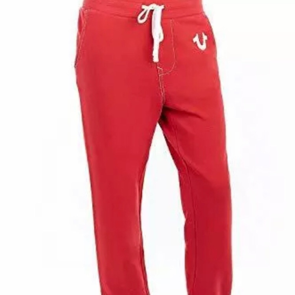 TRUE RELIGION MENS FLEECE JOGGER SWEATPANTS RED